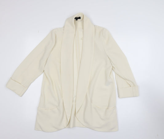 New Look Women Ivory Open Front Long Sleeve Cardigan Size 14