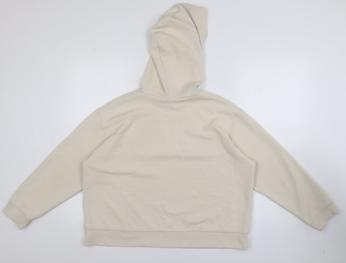 Zara Women Beige Pullover Hoodie Medium Relaxed Fit Cotton Blend