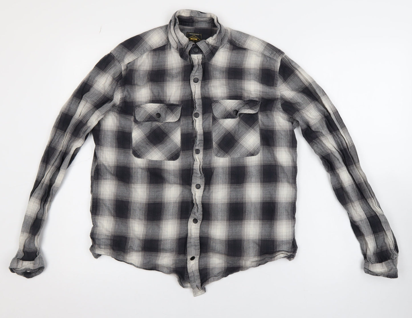 Next Men’s Grey Check Flannel Long Sleeve Button-Up Shirt M