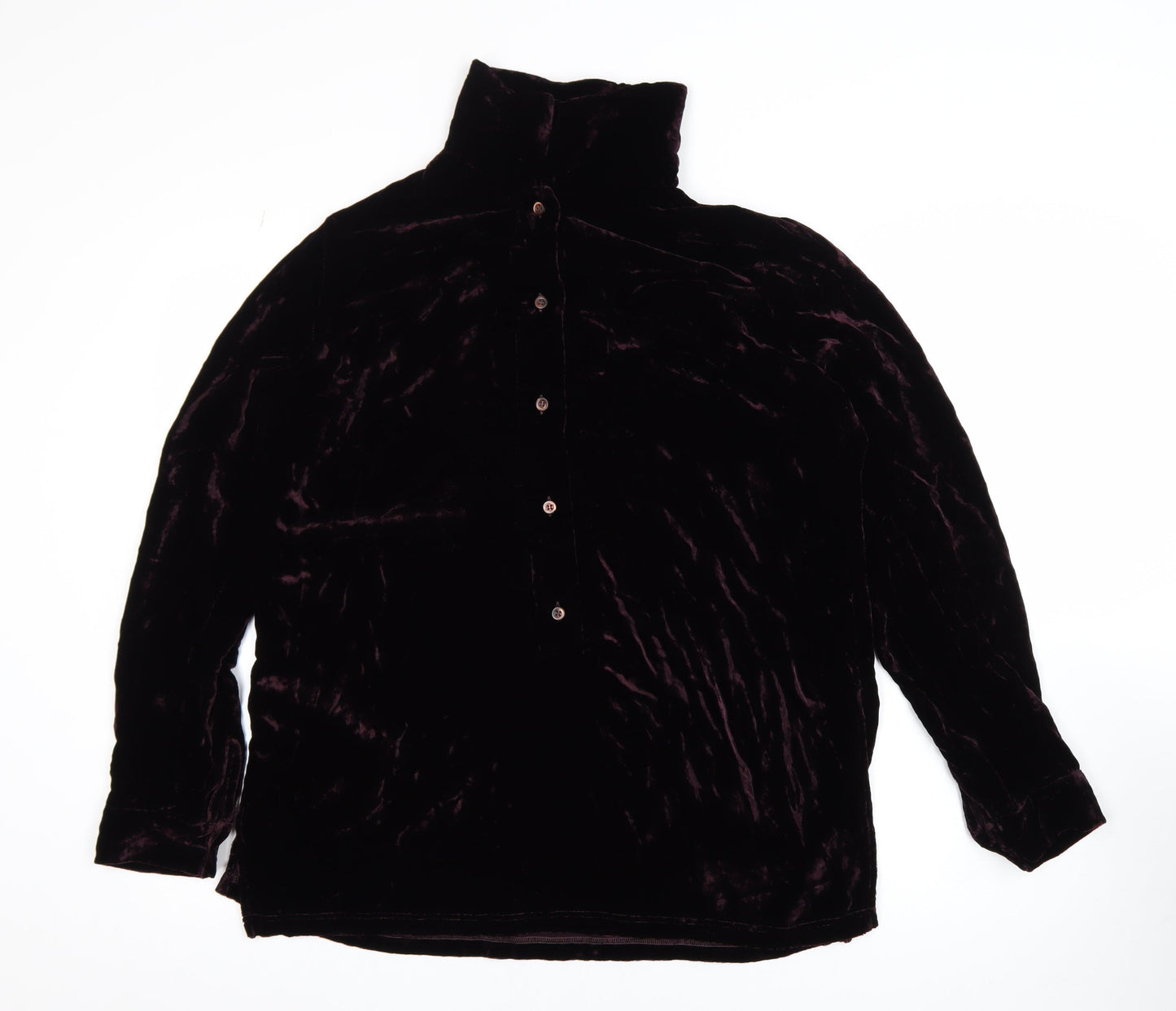 Gruppo GFT Women’s Brown Velvet Roll Neck Button-Up Top Size 16