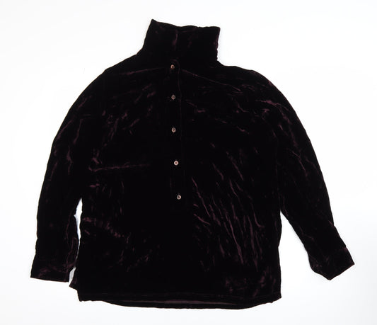 Gruppo GFT Women’s Brown Velvet Roll Neck Button-Up Top Size 16