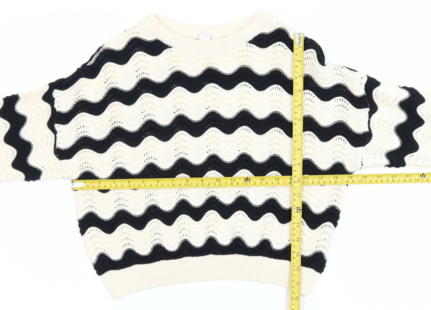 Primark Girls Black & Beige Striped Knit Jumper 12-13 Years Cotton Pullover