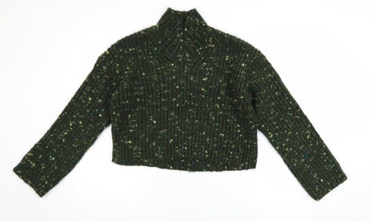 Next Womens Green Chunky Mock Neck Long Sleeve Pullover Jumper XS