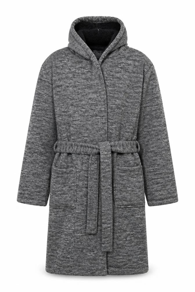 Next Men's Grey Hooded Robe Belted Polyester Medium