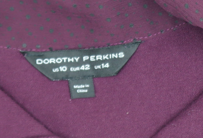 Dorothy Perkins Women's Purple Tie Neck Long Sleeve Blouse Size 14