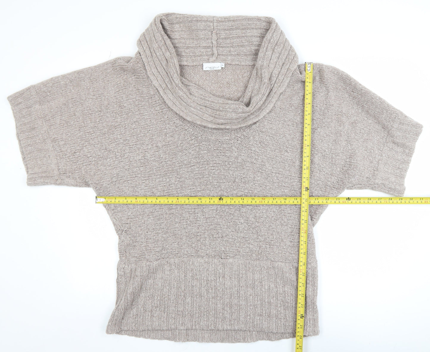 New Look Women’s Beige Cowl Neck Short Sleeve Chunky Knit Jumper Size 18