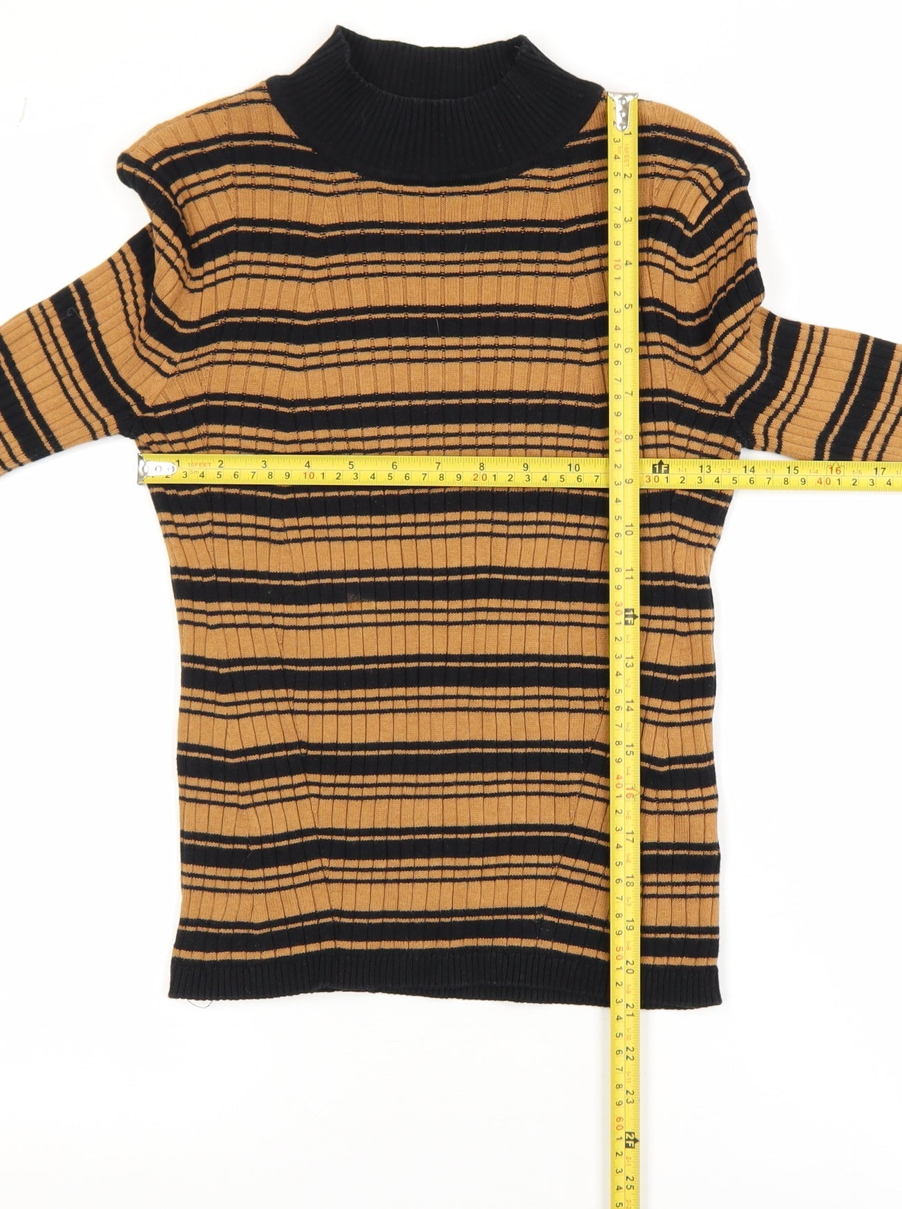 Therapy London Womens Brown Striped Roll Neck Cotton Knit Top XS