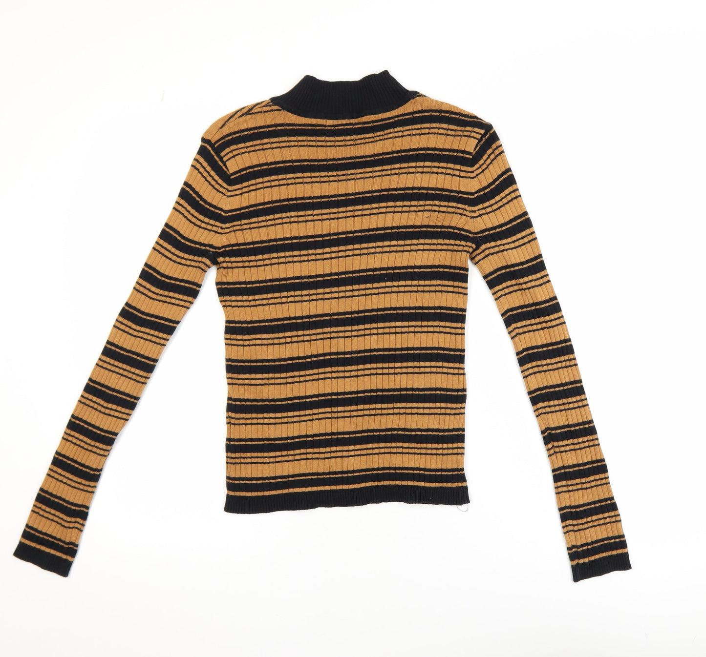 Therapy London Womens Brown Striped Roll Neck Cotton Knit Top XS