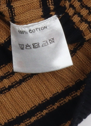 Therapy London Womens Brown Striped Roll Neck Cotton Knit Top XS