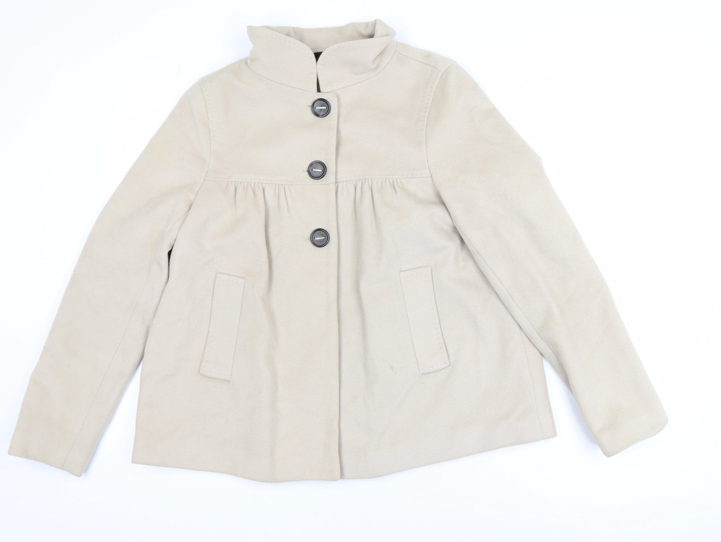 Zara Women Beige Wool Blend Mid-Length Coat Size 8