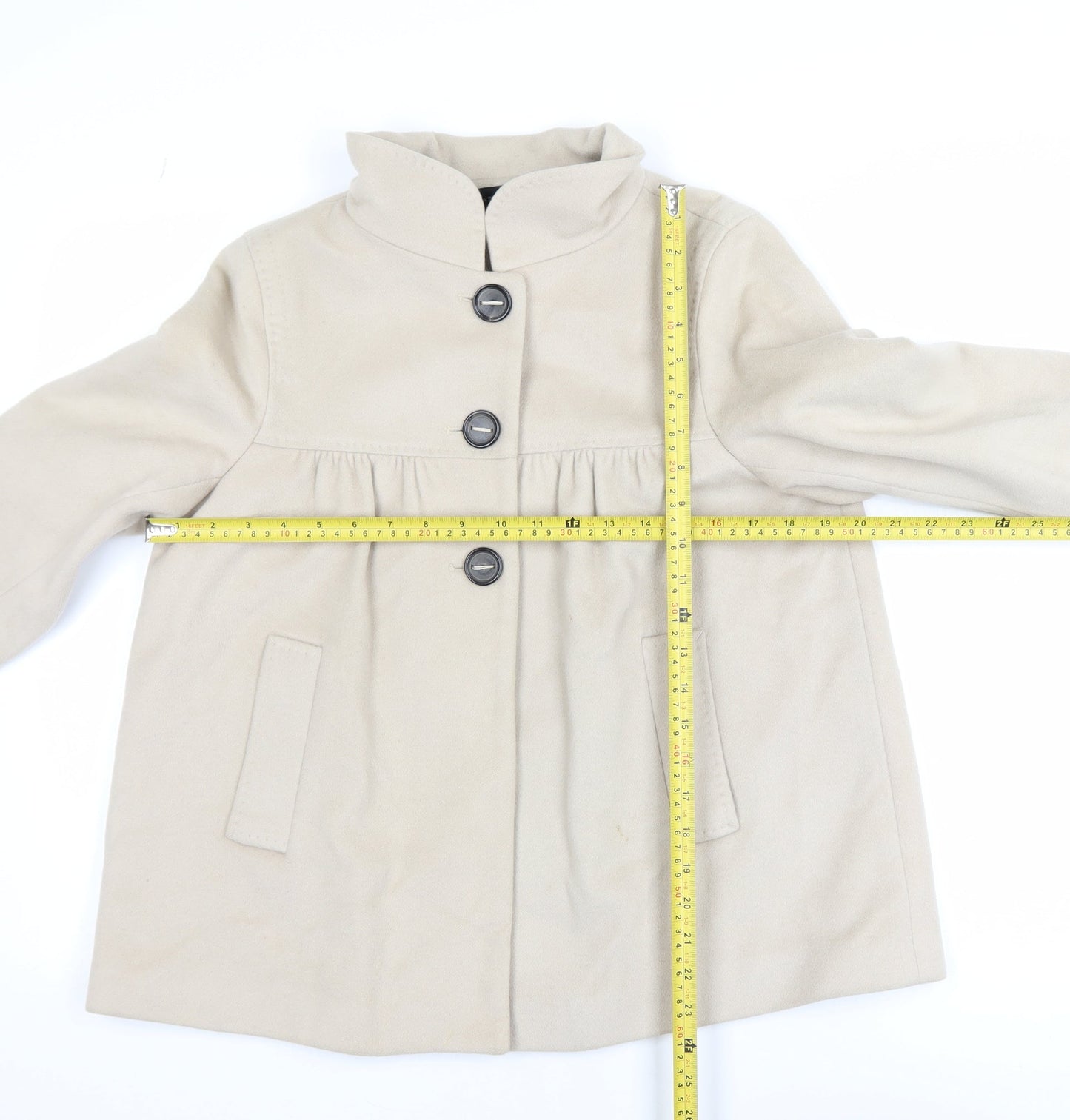 Zara Women Beige Wool Blend Mid-Length Coat Size 8