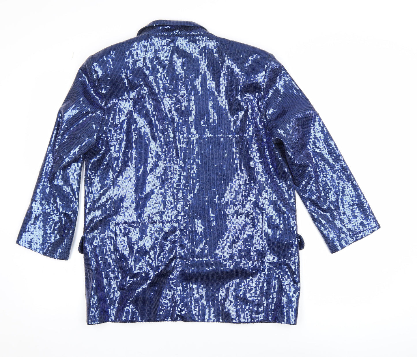 River Island Women's Blue Sequin Tuxedo Blazer Size 10 Party Jacket