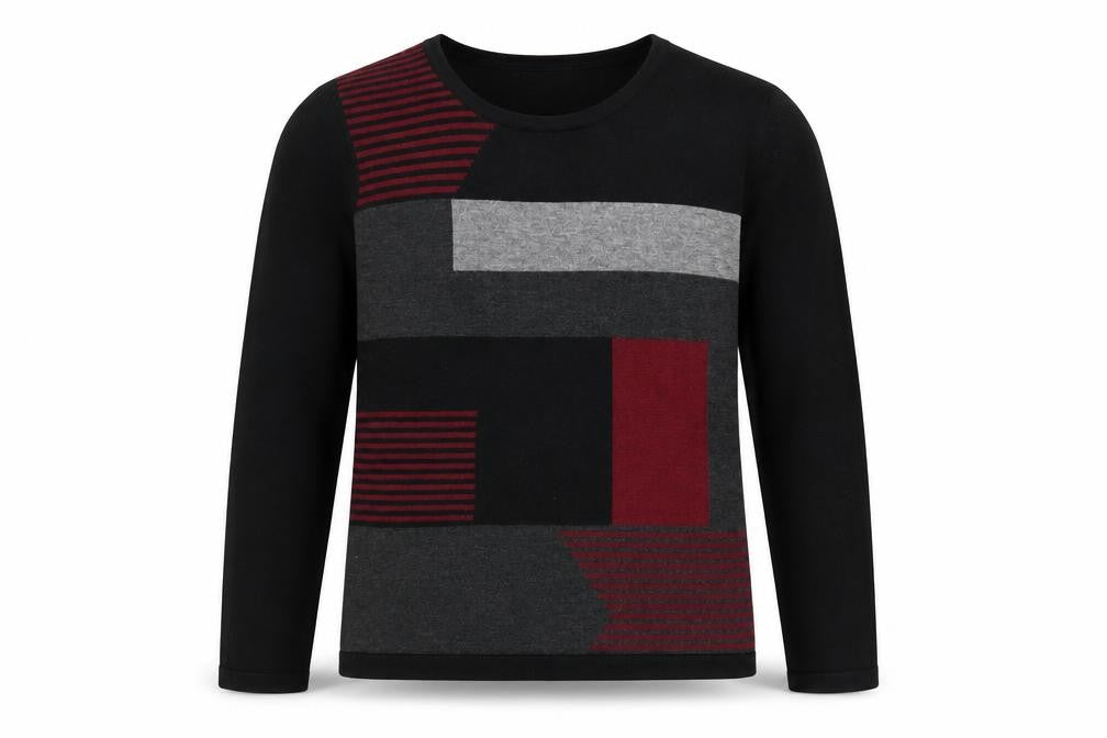 Chianti Men’s Black Geometric Knit Pullover Jumper Size S