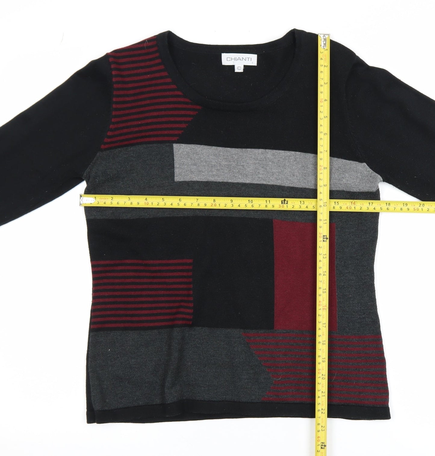 Chianti Men’s Black Geometric Knit Pullover Jumper Size S