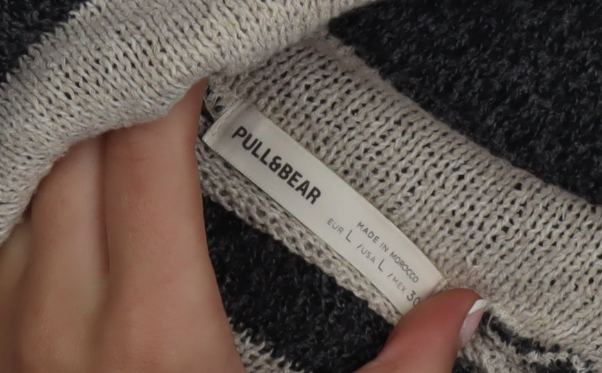 Pull&Bear Womens Grey Striped Roll Neck Knit Jumper Size L