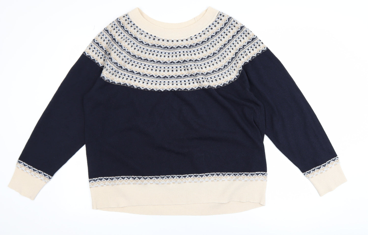 Next Womens Blue Fair Isle Knit Jumper L Long Sleeve Acrylic