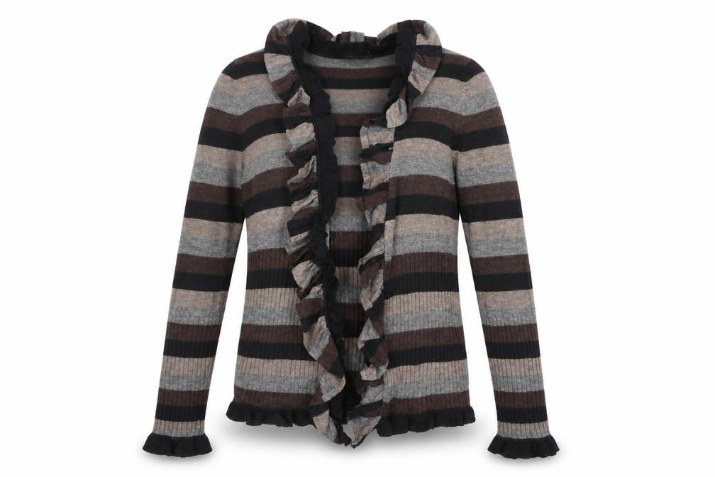 Marks & Spencer Women’s Brown Stripe Ruffle Knit Cardigan UK 12