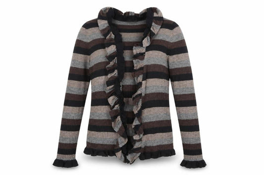 Marks & Spencer Women’s Brown Stripe Ruffle Knit Cardigan UK 12