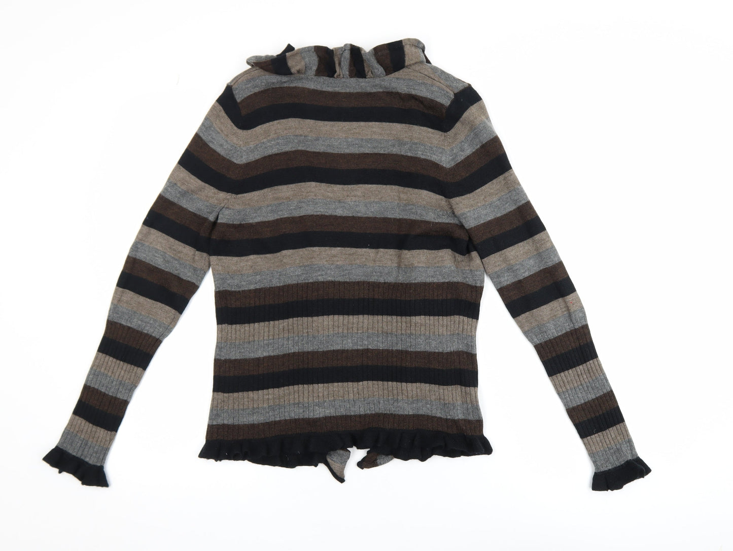 Marks and Spencer Women’s Brown Stripe Ruffle Knit Cardigan UK 12