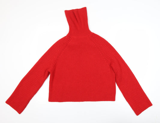 H&M Womens Red Roll Neck Ribbed Knit Jumper Size S