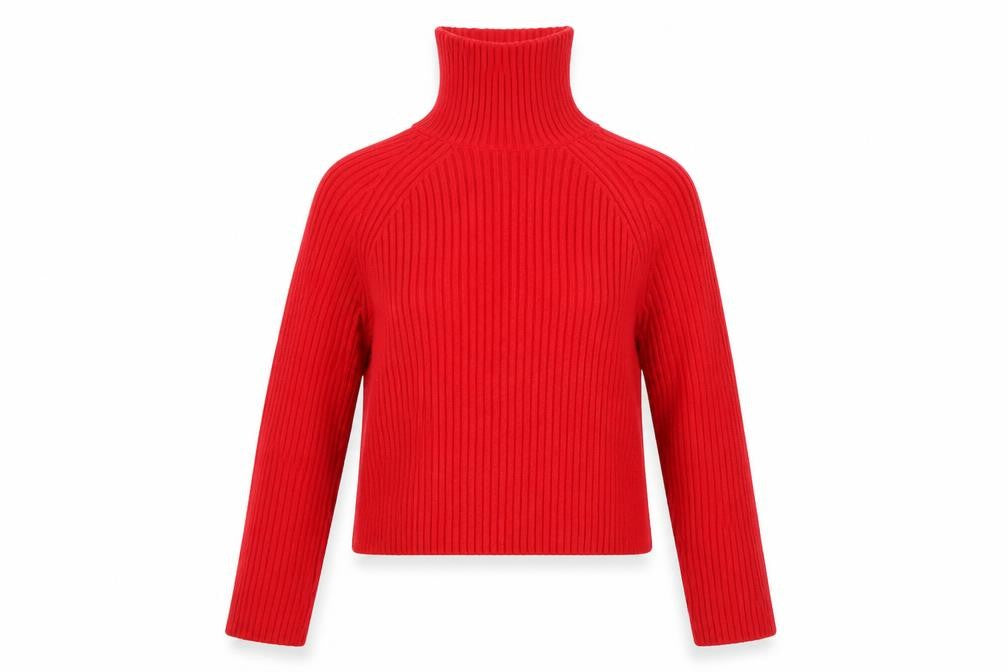 H&M Womens Red Roll Neck Ribbed Knit Jumper Size S