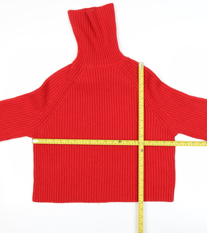 H&M Womens Red Roll Neck Ribbed Knit Jumper Size S