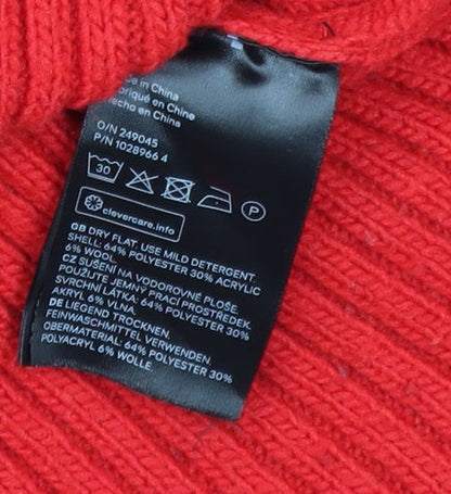 H&M Womens Red Roll Neck Ribbed Knit Jumper Size S