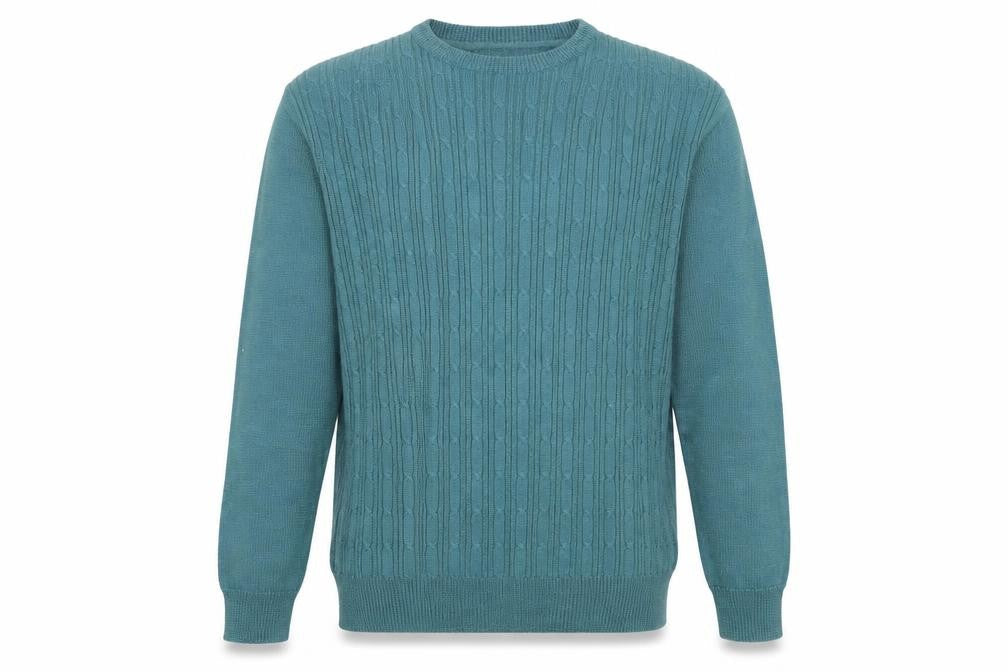 Bar Harbour by Double Two Mens Green L Cable-Knit Wool Blend Jumper