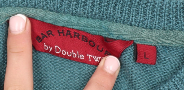 Bar Harbour by Double Two Mens Green L Cable-Knit Wool Blend Jumper