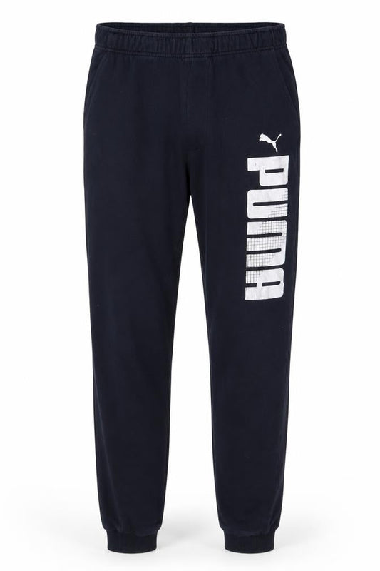 Front view of Puma Men Black Jogger Trousers S Elastic Waist Logo Sweatpants