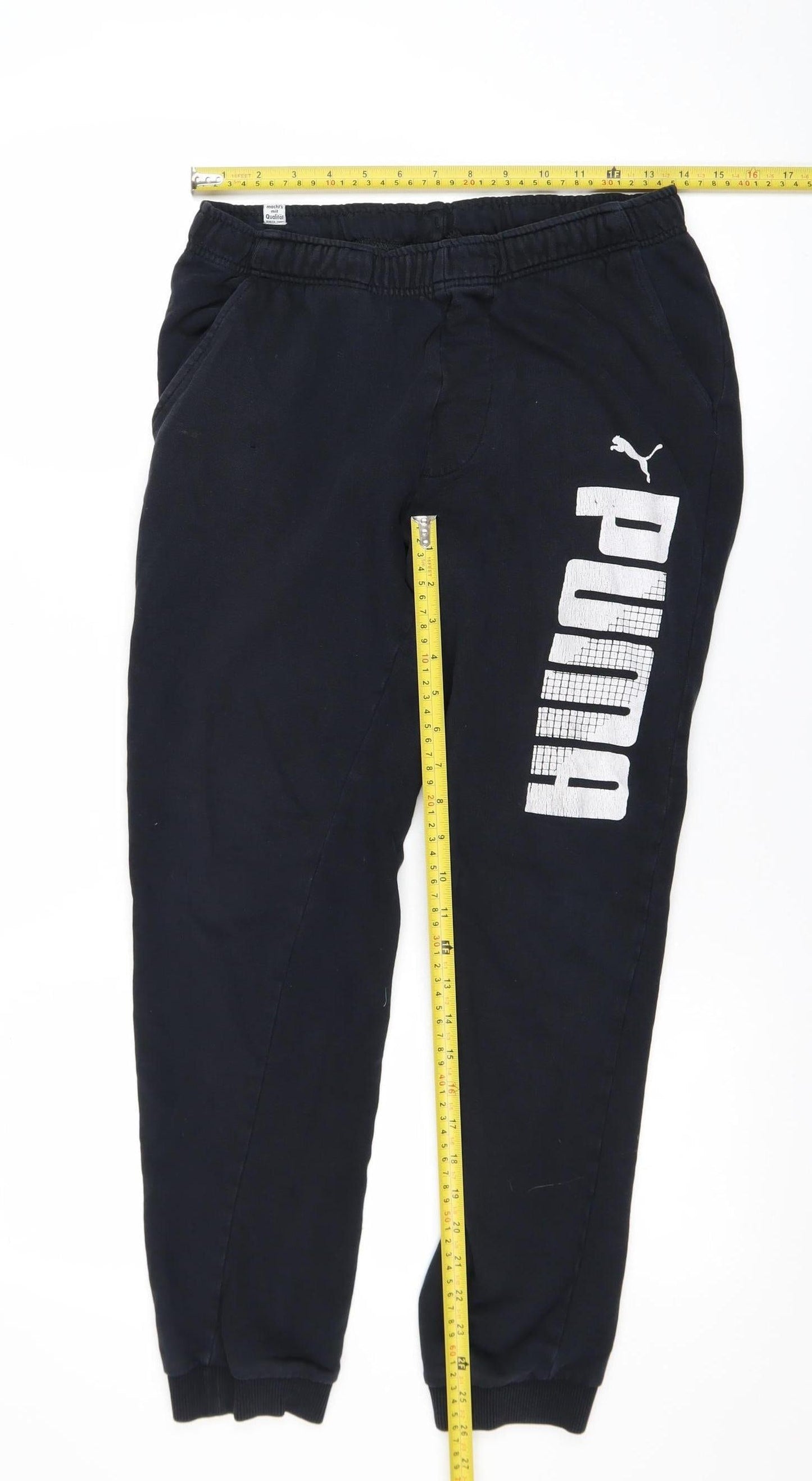 Puma Men Black Jogger Trousers S Elastic Waist Logo Sweatpants