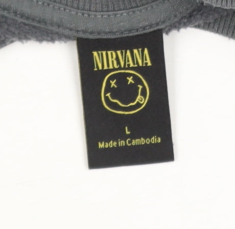 Nirvana Grey Graphic Pullover Sweatshirt Women L Cotton Blend