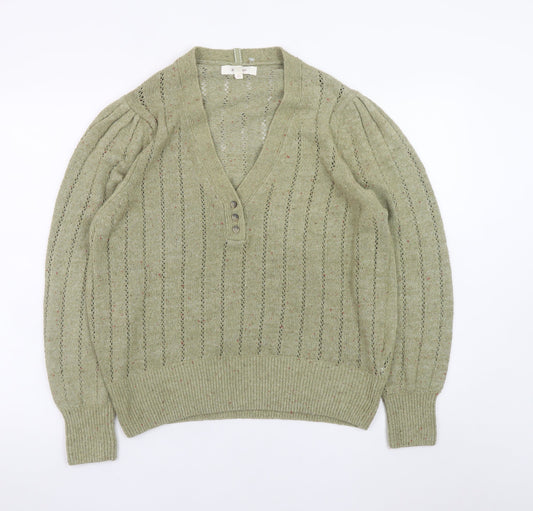 Marks and Spencer Women’s Green V-Neck Henley Knit Jumper Size 18