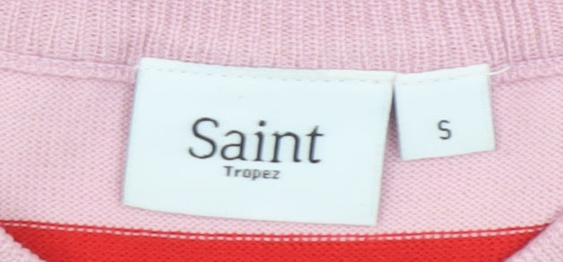 Saint Tropez Women's Pink Red Striped Puff Sleeve Knit Jumper S
