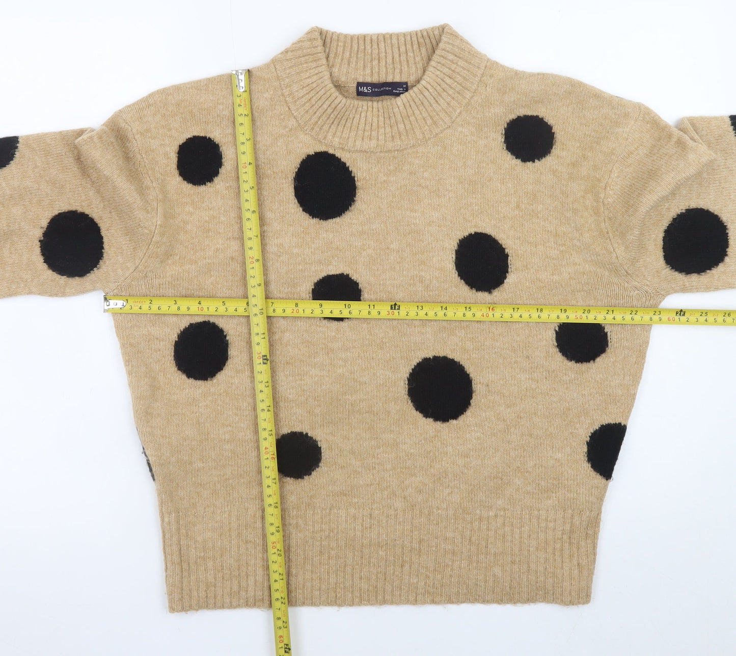 Marks and Spencer Women's Beige Polka Dot Crew Neck Jumper M