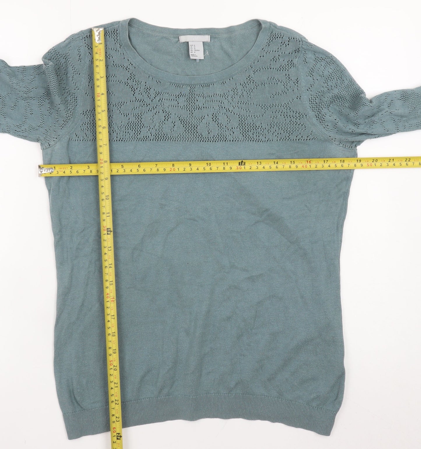 H&M Women's Green Cotton Modal Open-Knit Pullover Jumper Size 12