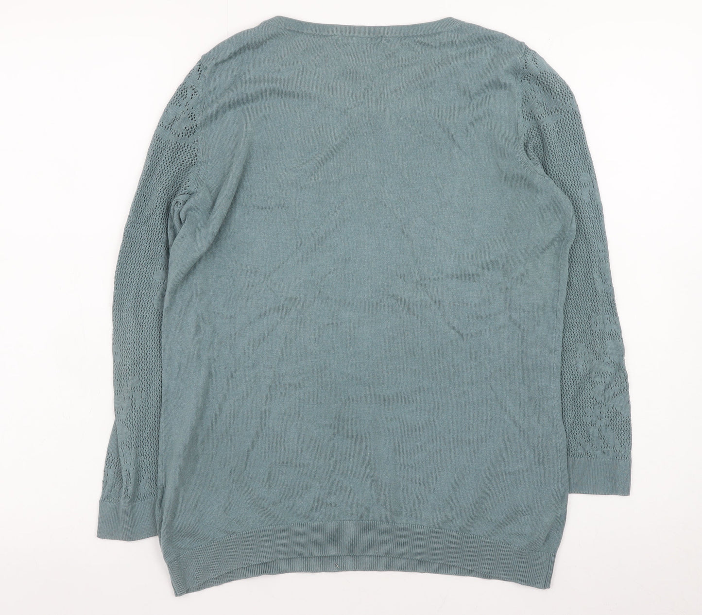 H&M Women's Green Cotton Modal Open-Knit Pullover Jumper Size 12