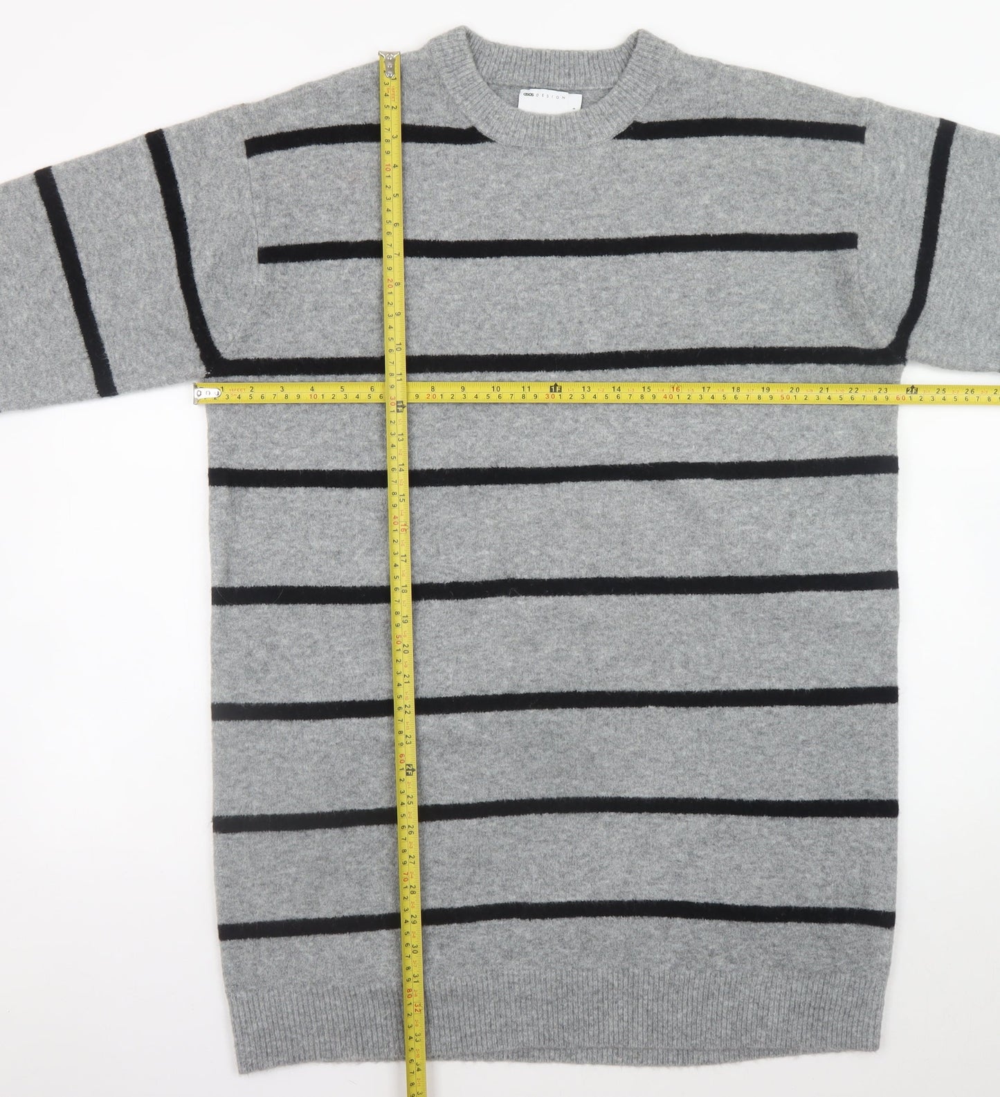 ASOS Design Women’s Grey Striped Sweater Dress Size 8-10 Knit Stretch