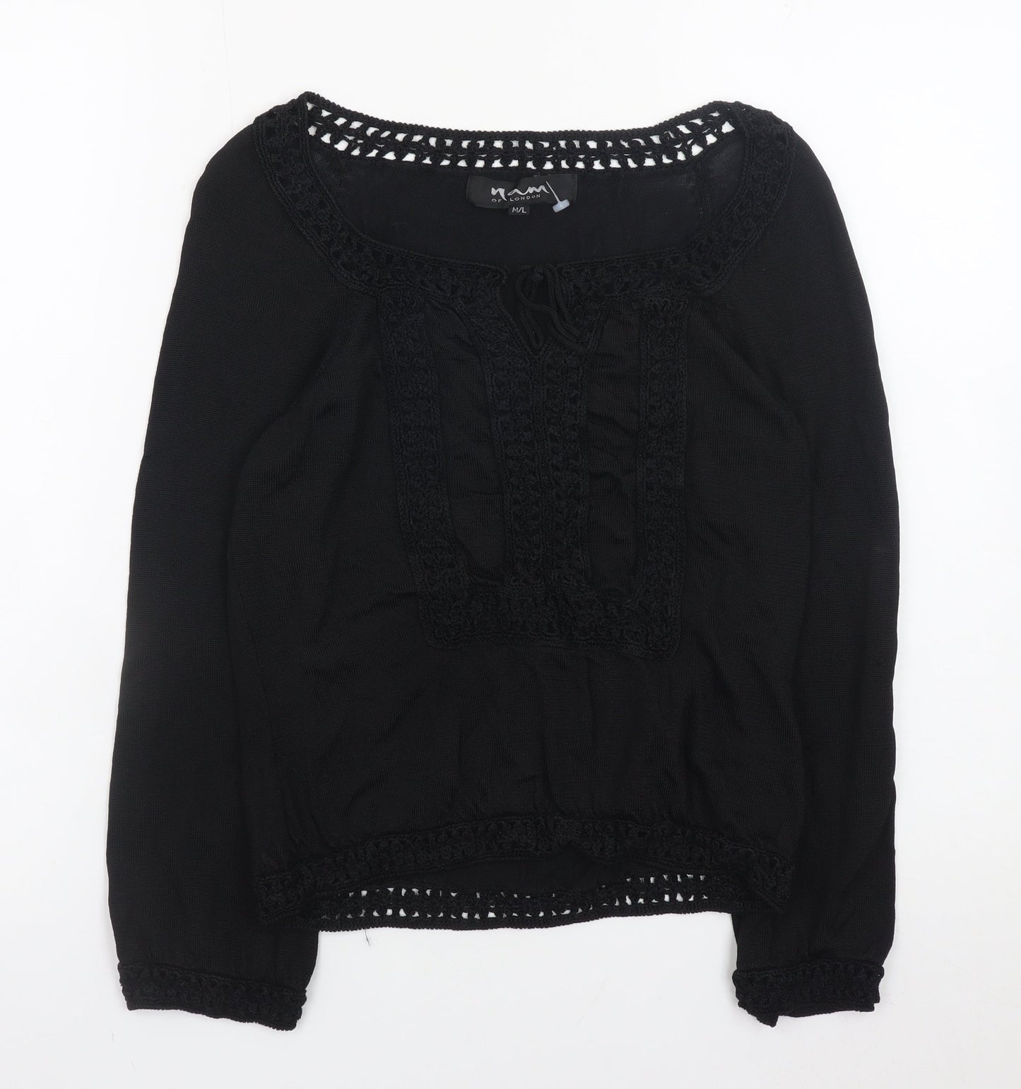 Nam of London Women's Black Crochet Knit Pullover Jumper M/L
