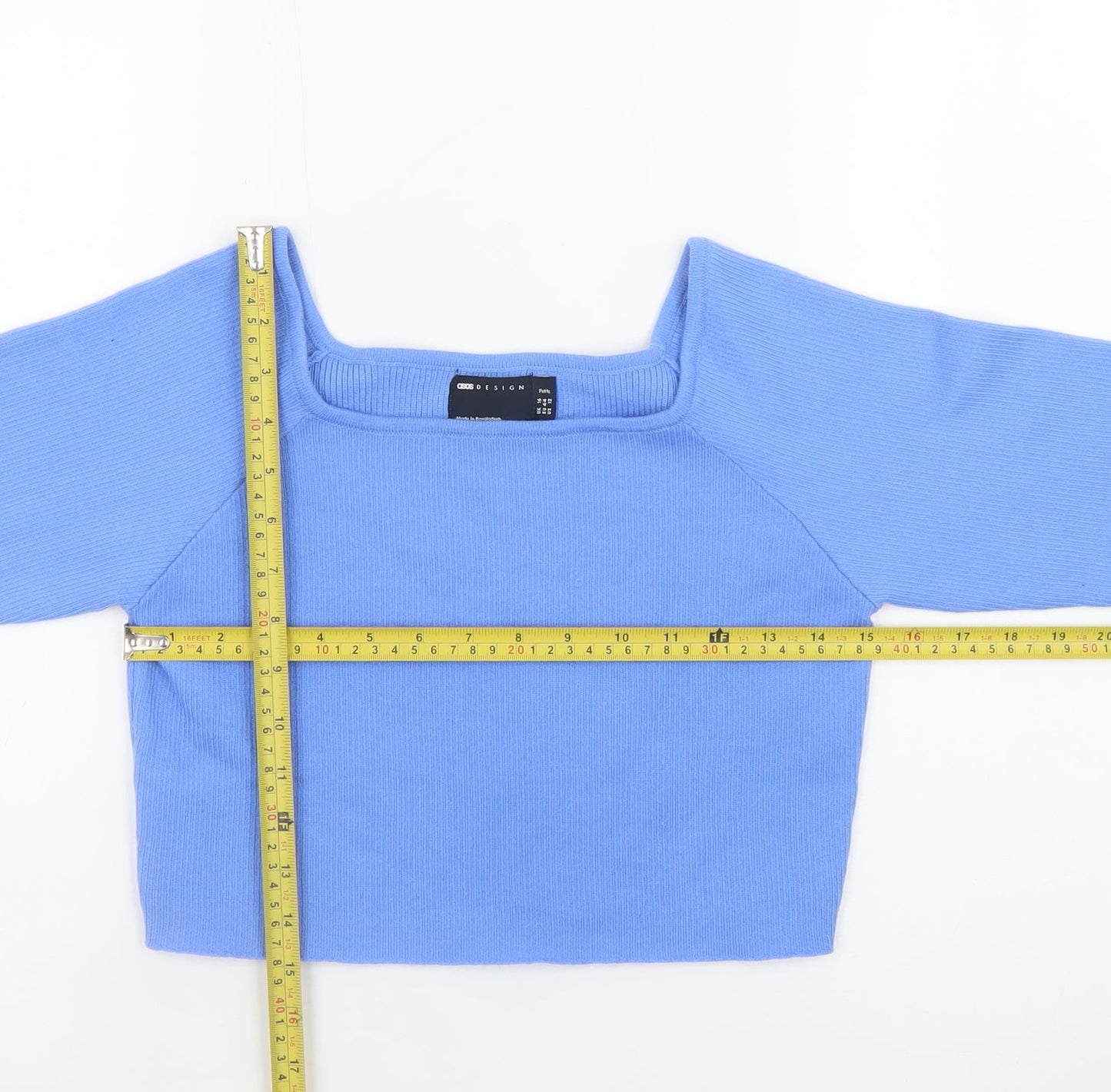 ASOS DESIGN Women’s Blue Long Sleeve Square Neck Pullover Jumper Size 16