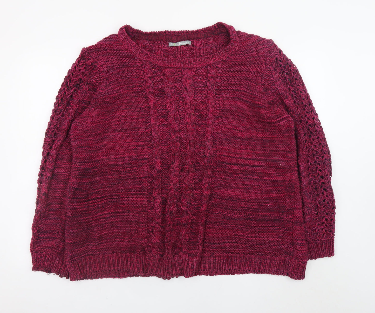 Marks and Spencer Women's Red Cotton Cable Knit Jumper Size 18