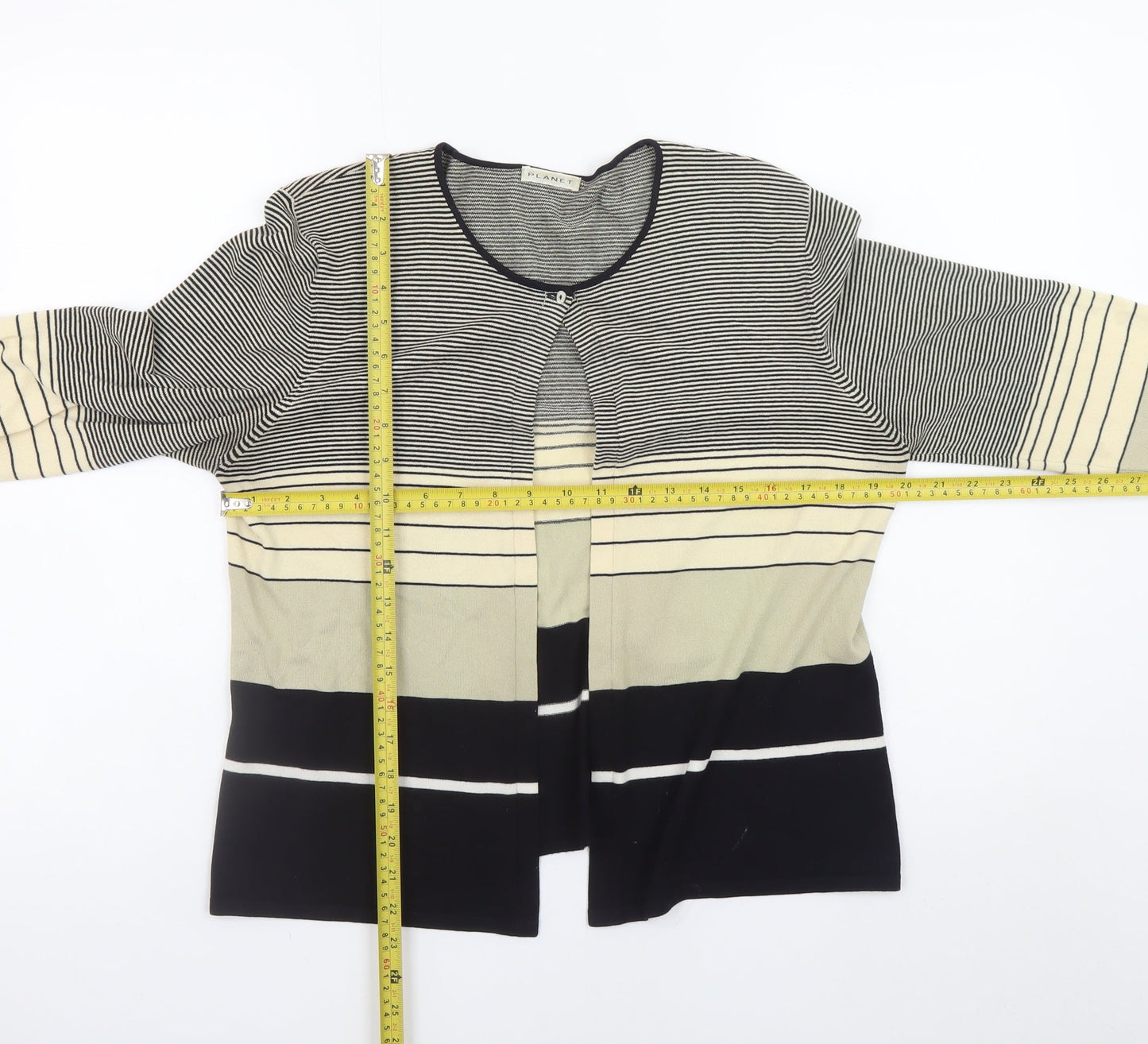 Planet Womens Black Beige Striped Knit Cardigan Size L