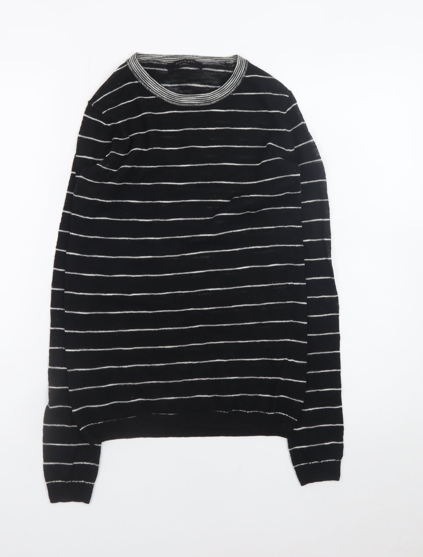 AllSaints Womens Black Striped Crew Neck Long Sleeve Knit Top XS