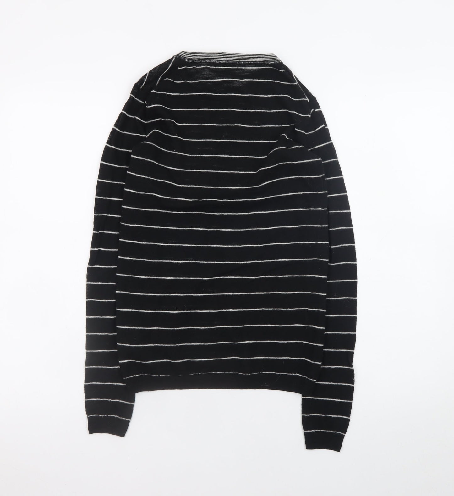 AllSaints Womens Black Striped Crew Neck Long Sleeve Knit Top XS