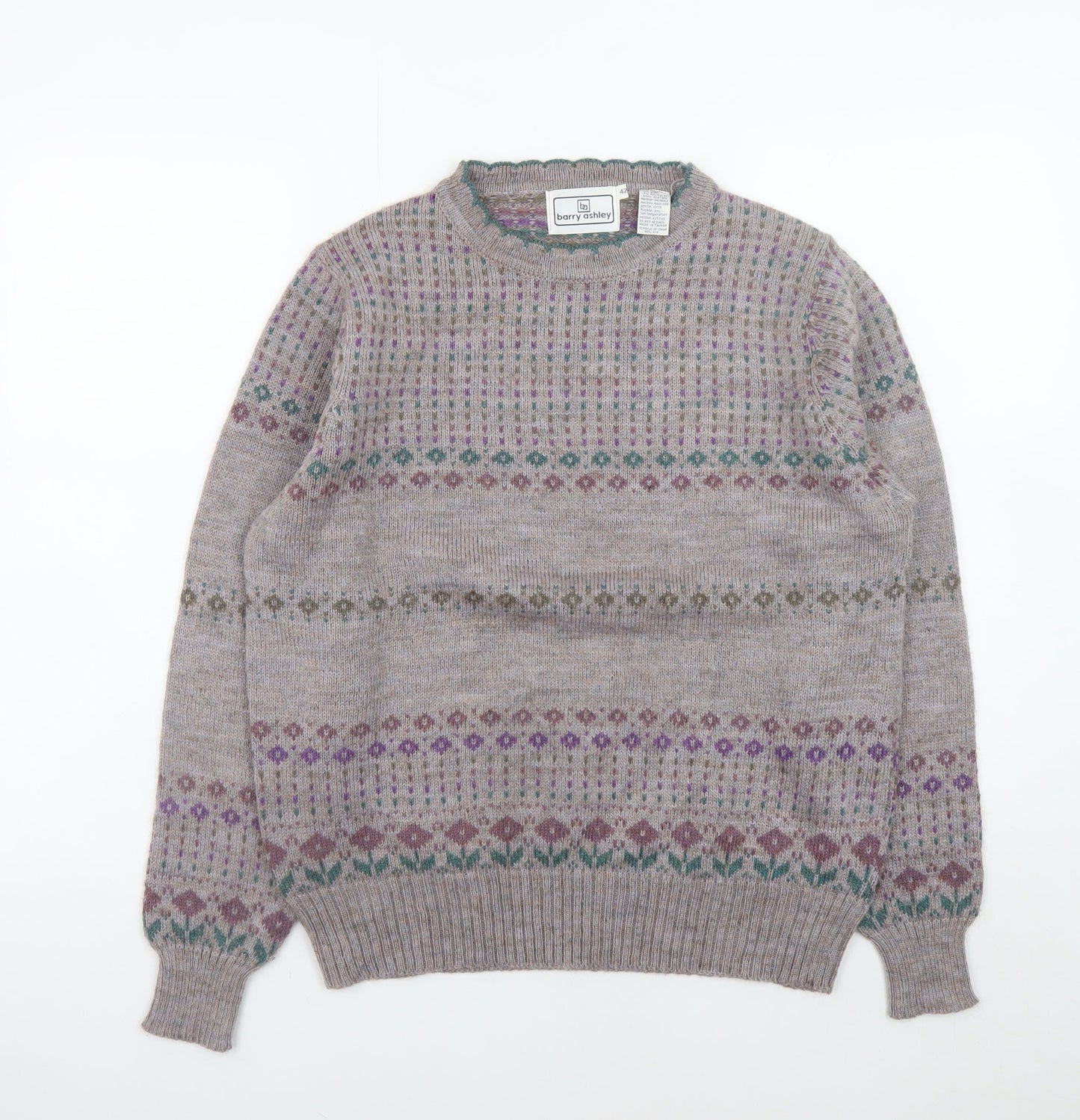 Barry Ashley Women's Beige Fair Isle Wool Blend Jumper Size 14