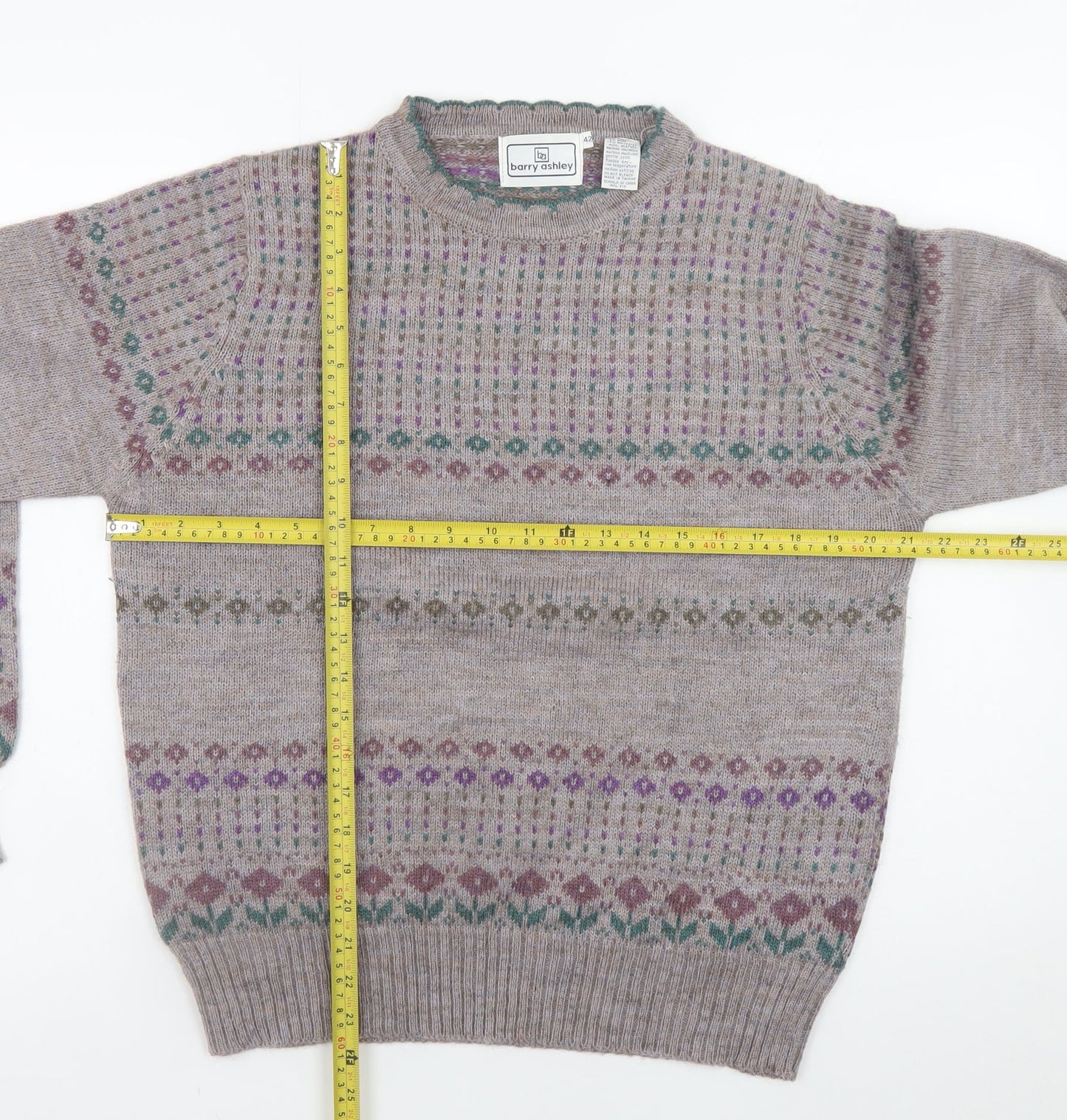 Barry Ashley Women's Beige Fair Isle Wool Blend Jumper Size 14