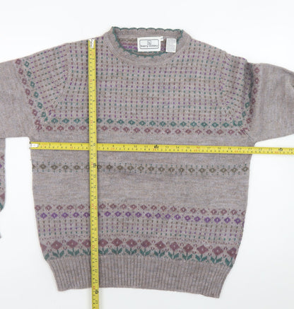Barry Ashley Women's Beige Fair Isle Wool Blend Jumper Size 14