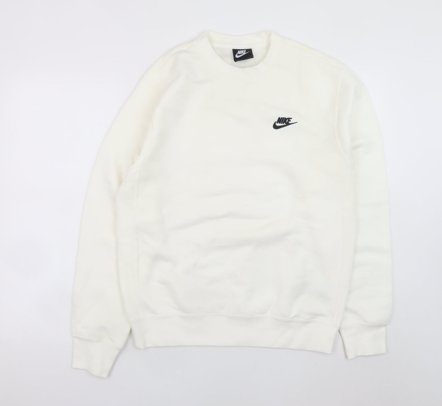 Nike Men's White Small Crew Neck Pullover Fleece Sweatshirt