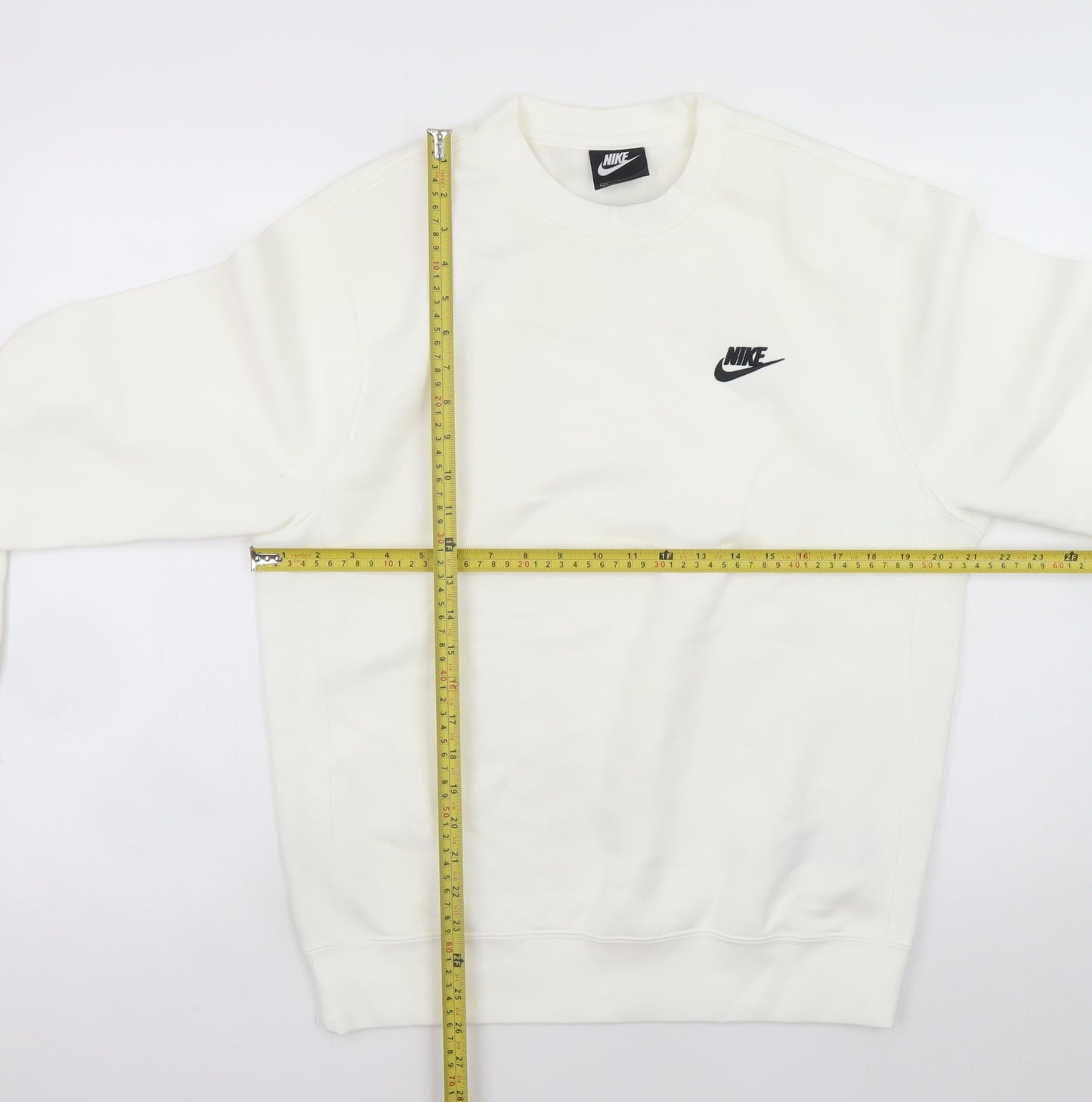 Nike Men's White Small Crew Neck Pullover Fleece Sweatshirt