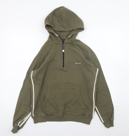 Religion Men’s Green Small Half Zip Hoodie with Logo